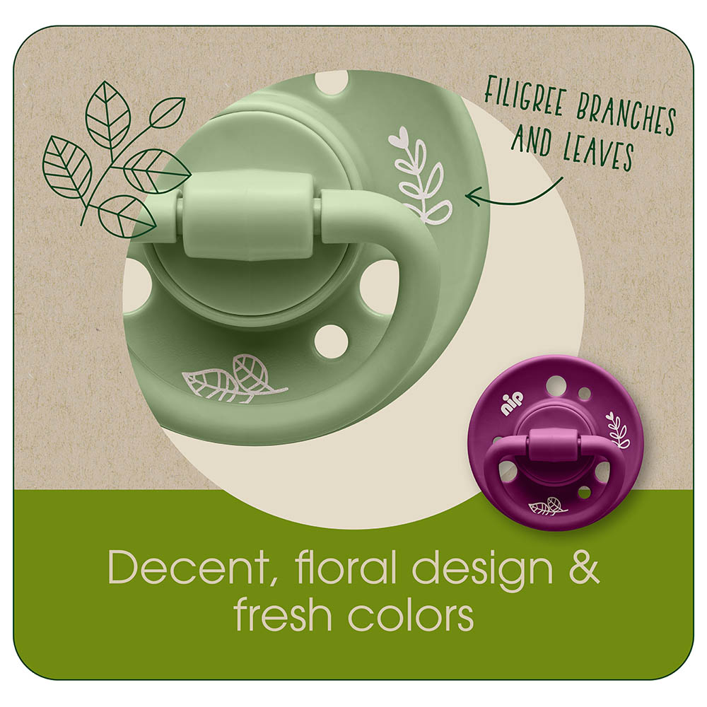 Nip - Cherry Round Soother - Beige/Dark Green - 6M+