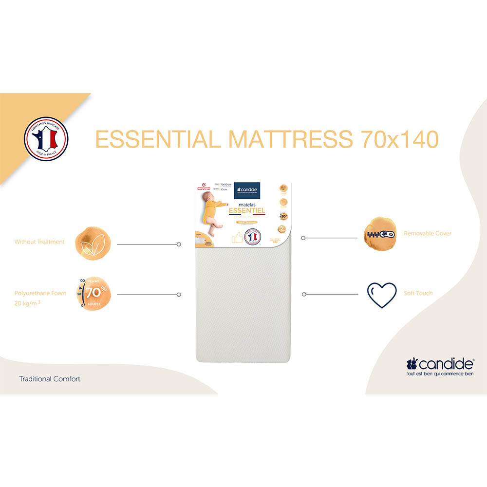 Candide Essential Mattress With Removable Cover - 70 x 140cm