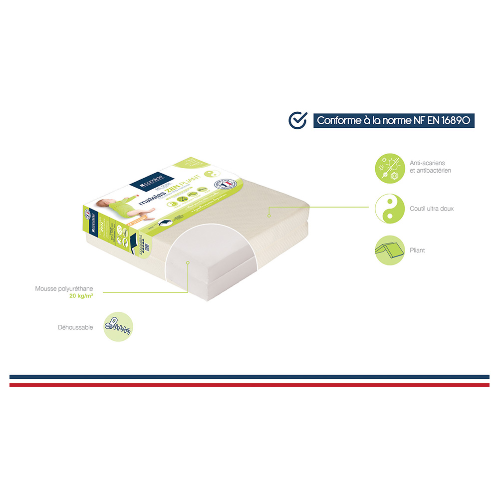 Candide Zen Foldable Mattress With Removable Cover - 60 x 120 cm