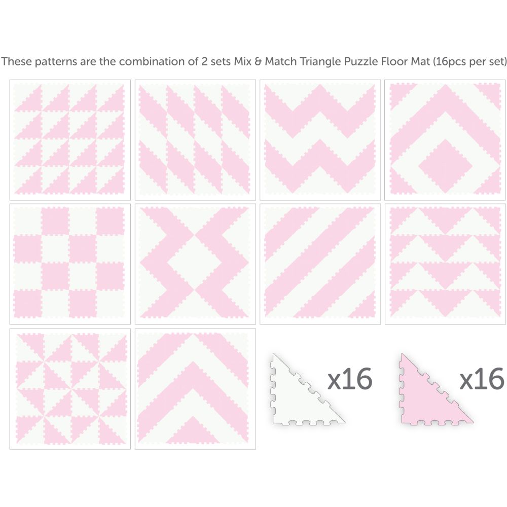 Sunta - 2 Colours Triangle Puzzle Floor Mat 16Pcs - Pink