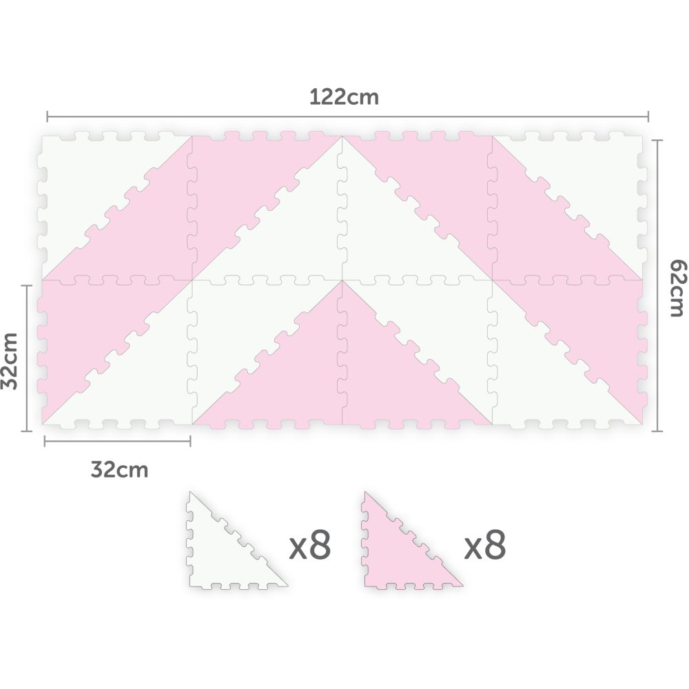 Sunta - 2 Colours Triangle Puzzle Floor Mat 16Pcs - Pink