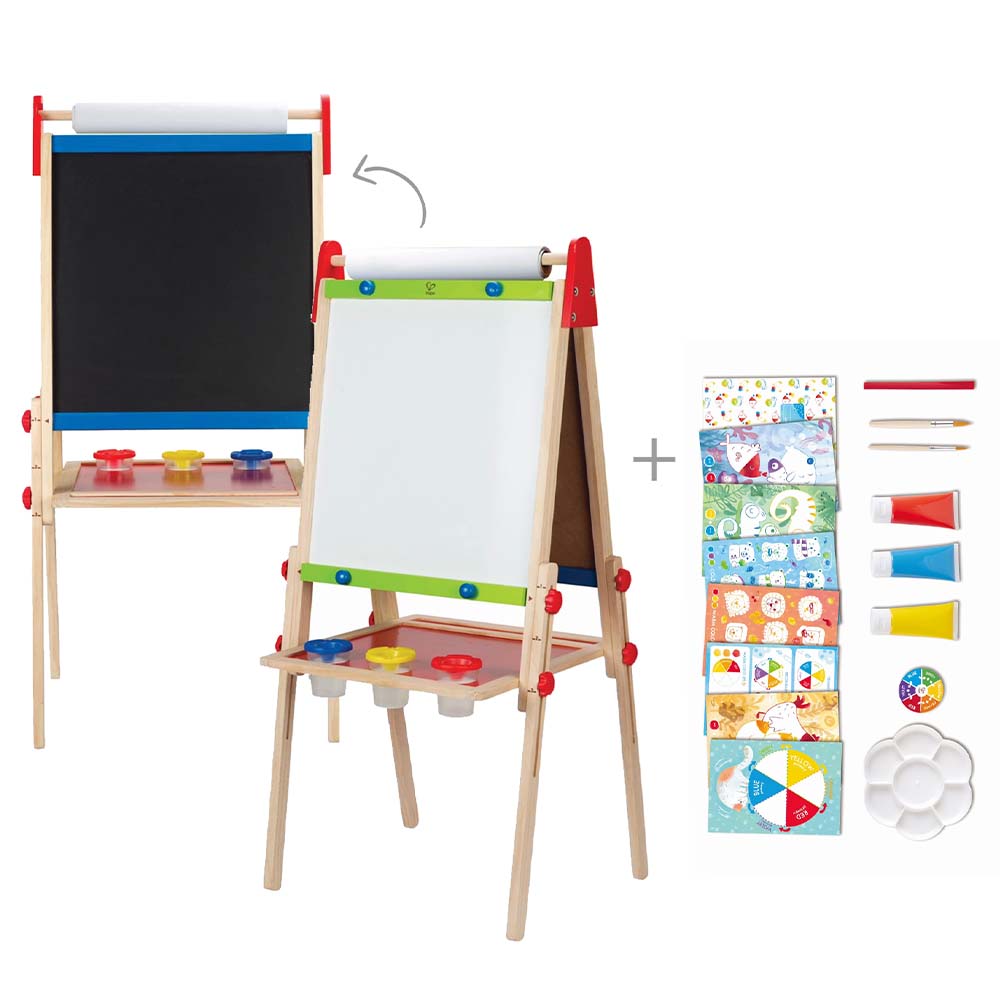 Hape - All-in-1 Magnetic Wooden Easel With Colour Mix Painting Set 29pcs