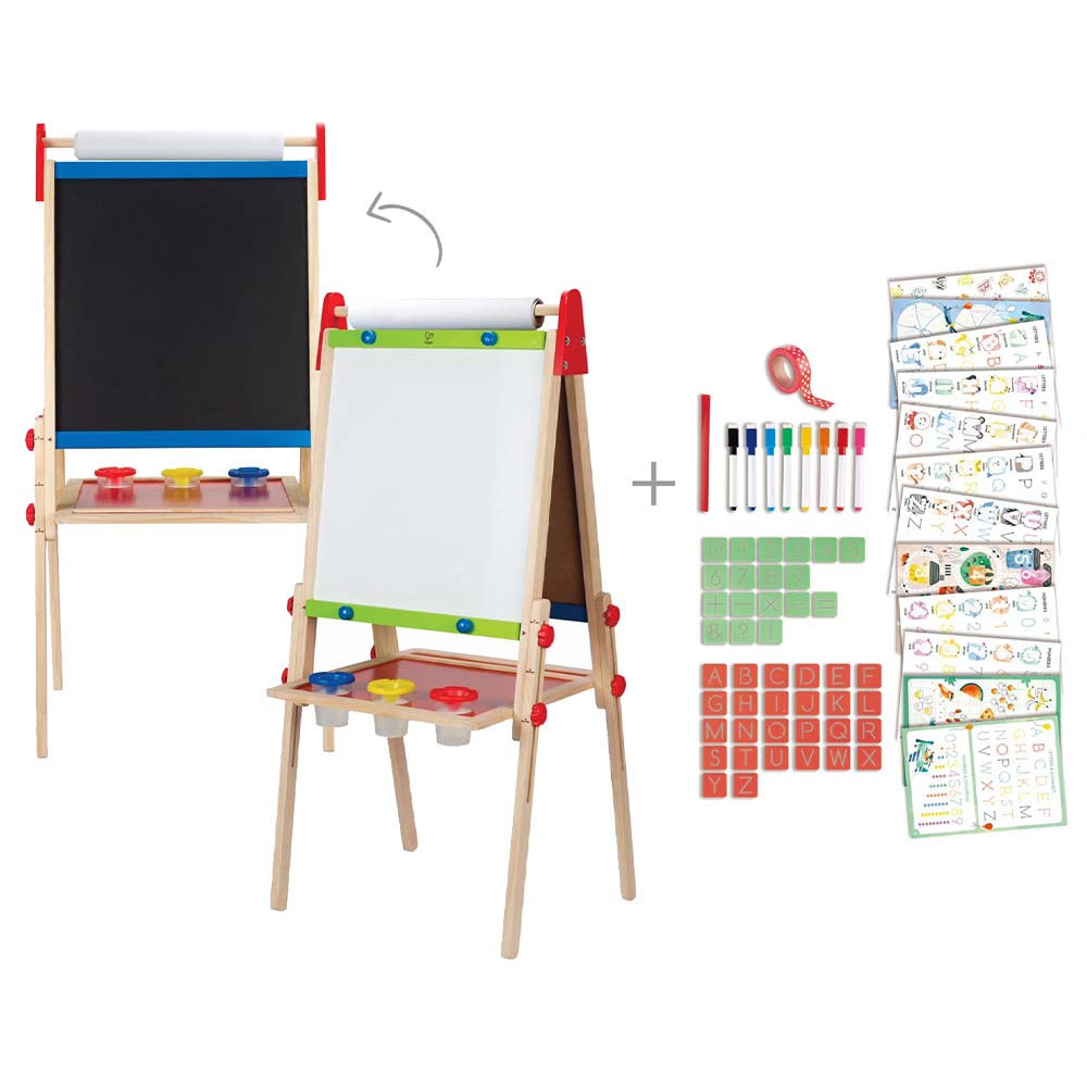 Hape - All-in-1 Magnetic Wooden Easel With Letters and Numbers Tracing Set 71pcs
