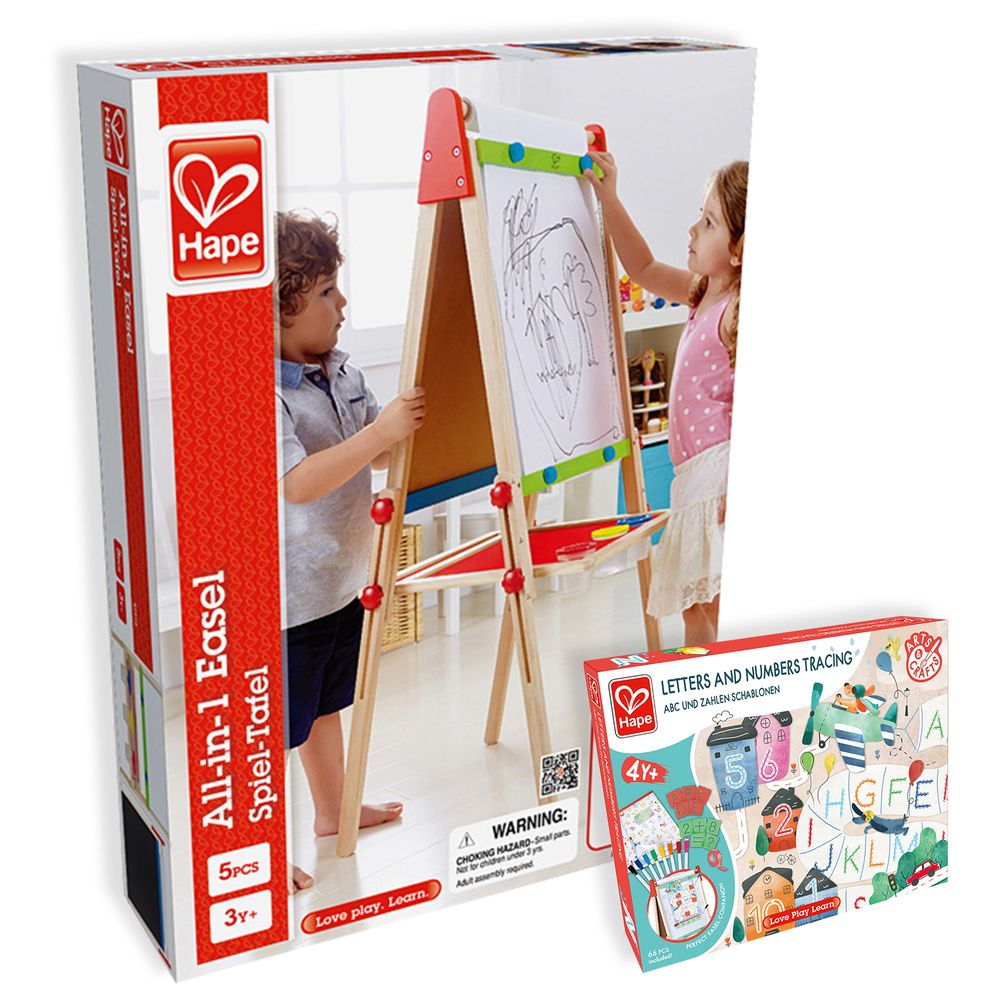 Hape - All-in-1 Magnetic Wooden Easel With Letters and Numbers Tracing Set 71pcs