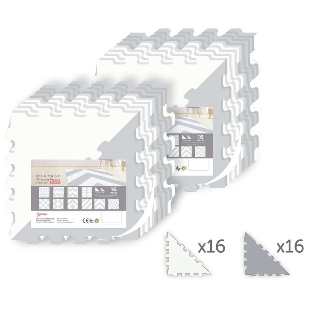 Sunta - 2-Colours Triangle Puzzle Floor Mat 32pcs - Grey/White