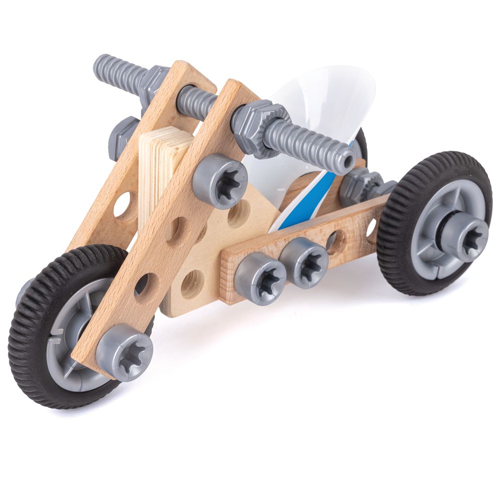 Hape - Build 'n' Drive Wooden Motorbike Set STEAM Toy 34pcs