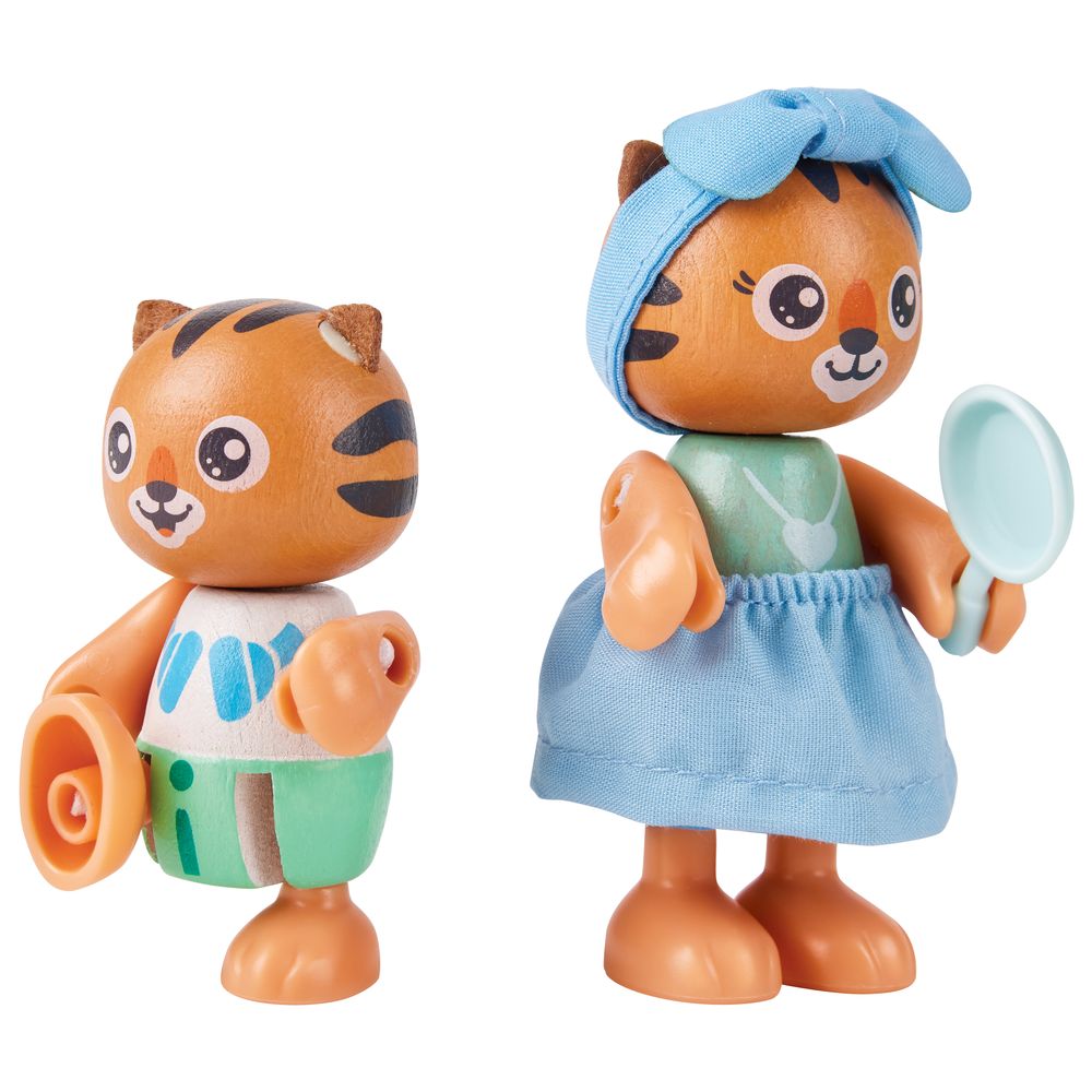 Hape - Tiger's Wooden Jungle House With 2 Tiger Dolls & Accessories 34pcs
