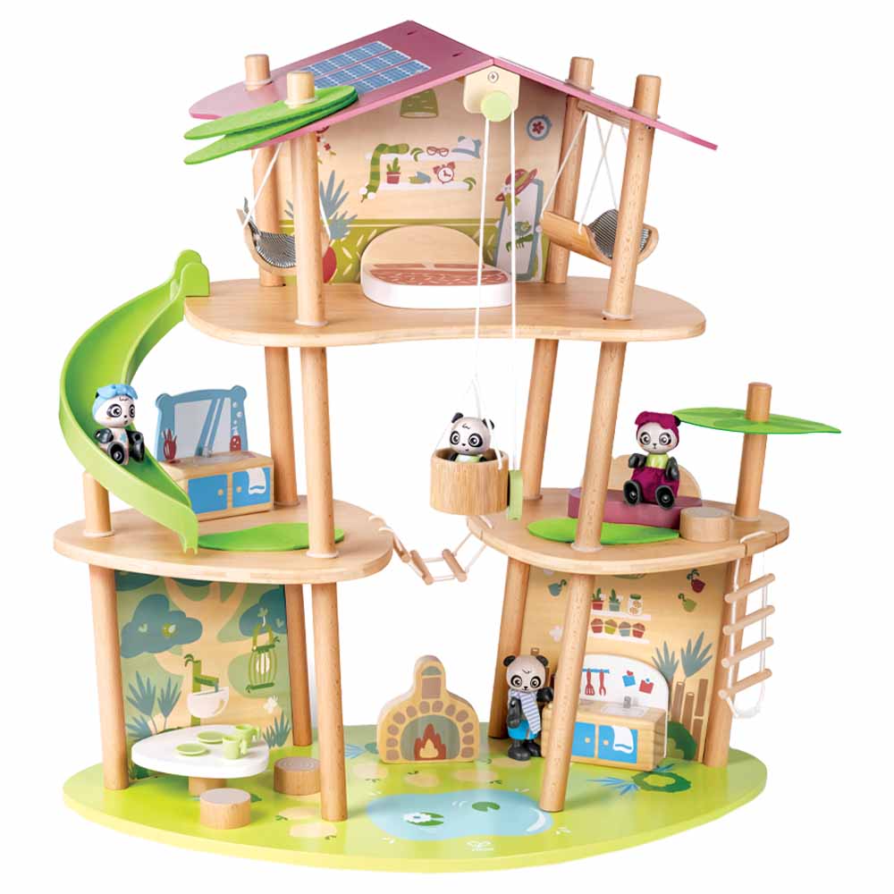 Hape Panda's Bamboo House With 4 Family Dolls & Accessories 25pcs