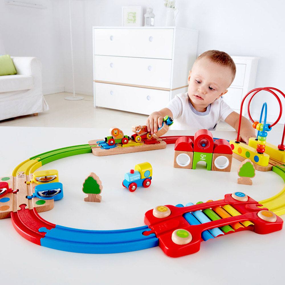 Hape - Rainbow Puzzle Wooden Railway Train Set - 30pcs