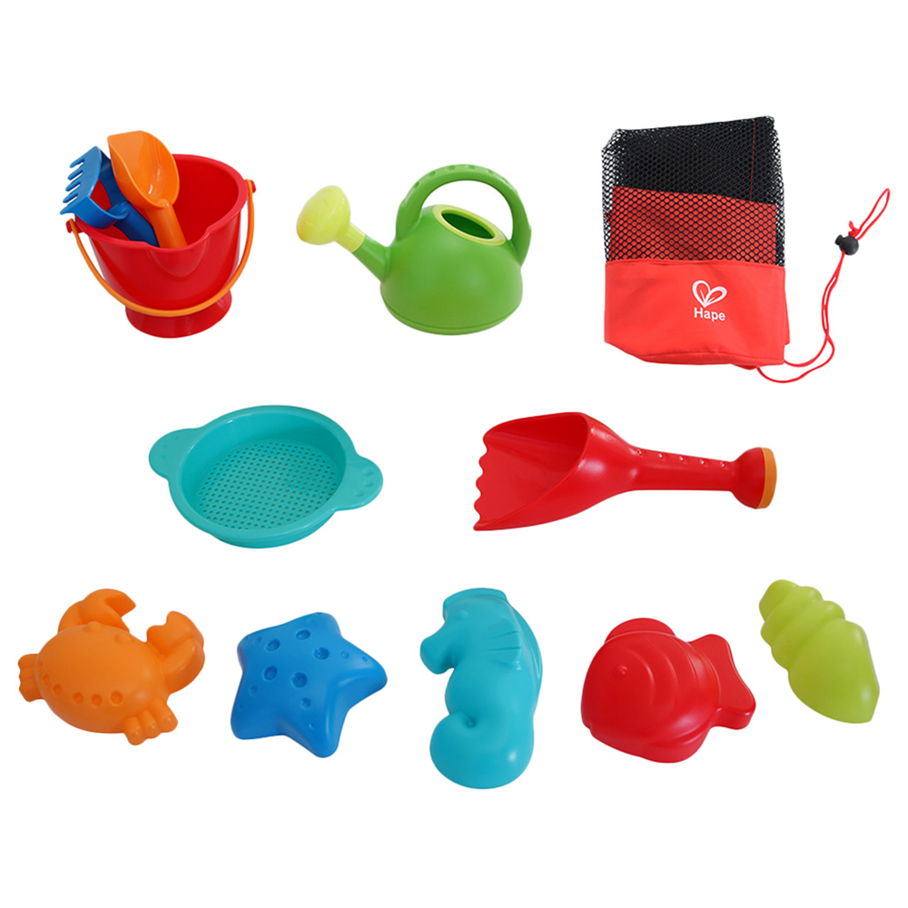 Hape - Beach Sand Essential Pack with Mesh Bag - 11pcs