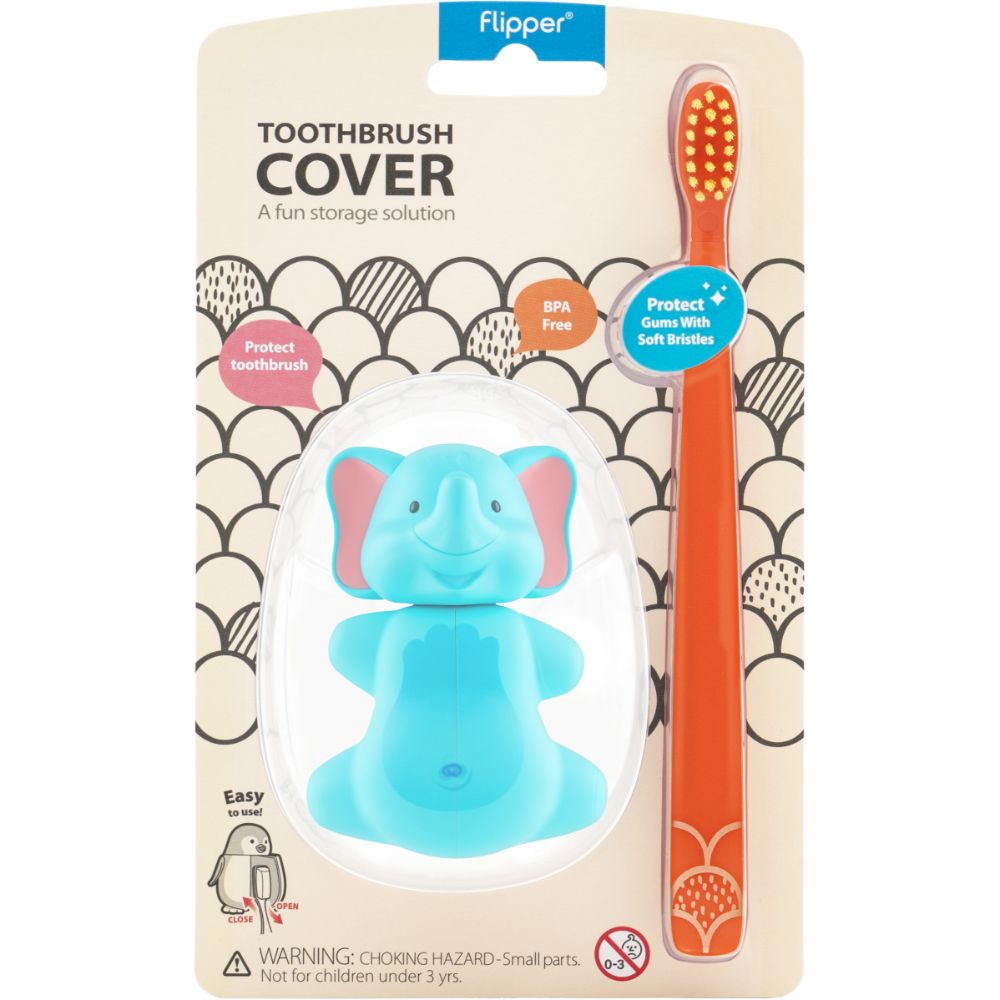 Filpper - Fun Animal Toothbrush With Holder for Kids - Elephant (Colour May Vary)