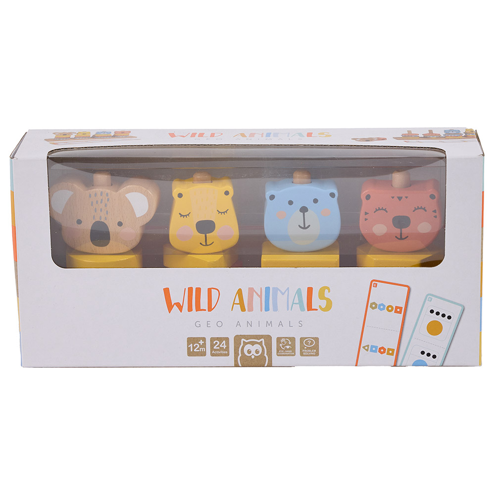 Eurekakids - Geo Animals Wooden Stacking Toy With Activity Cards