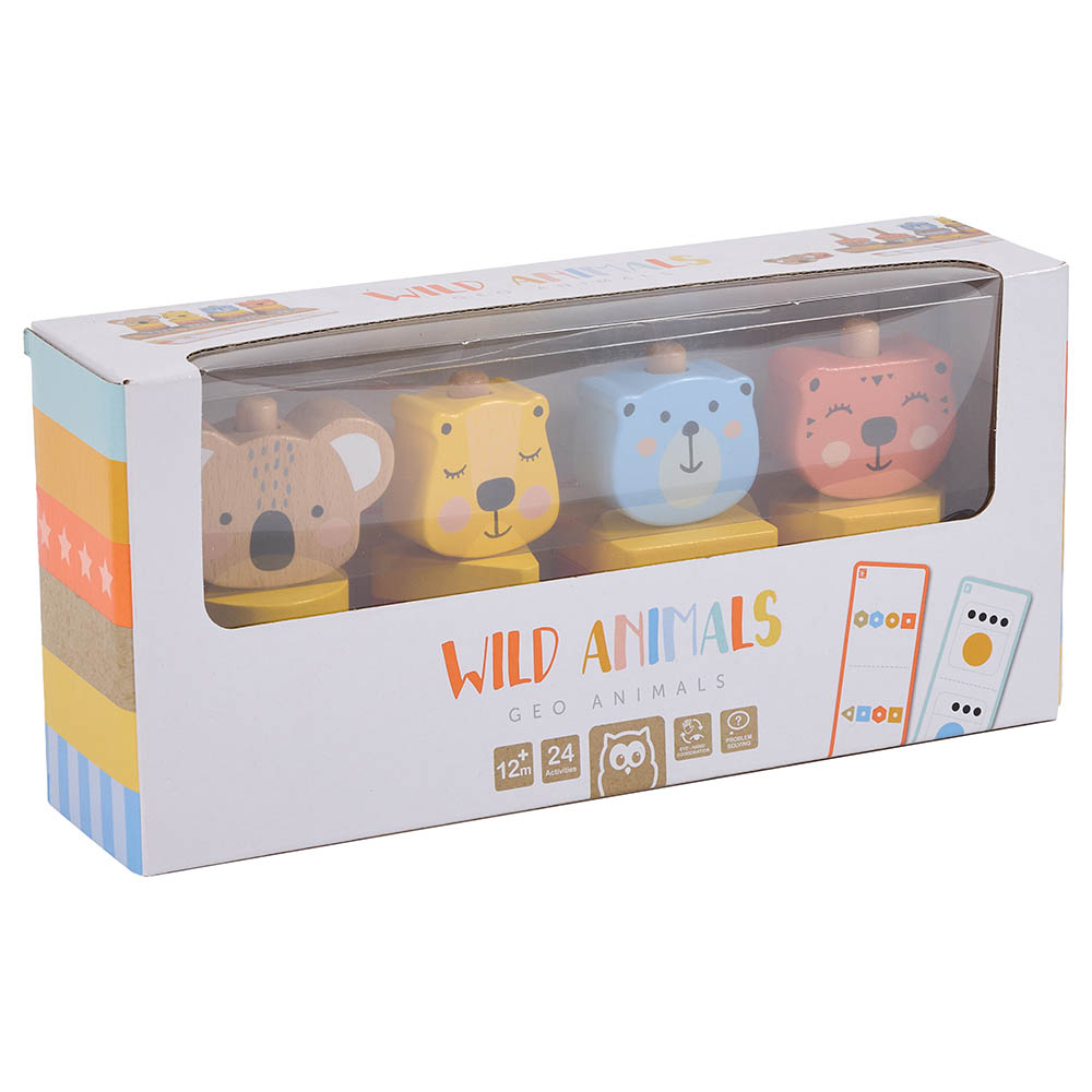 Eurekakids - Geo Animals Wooden Stacking Toy With Activity Cards