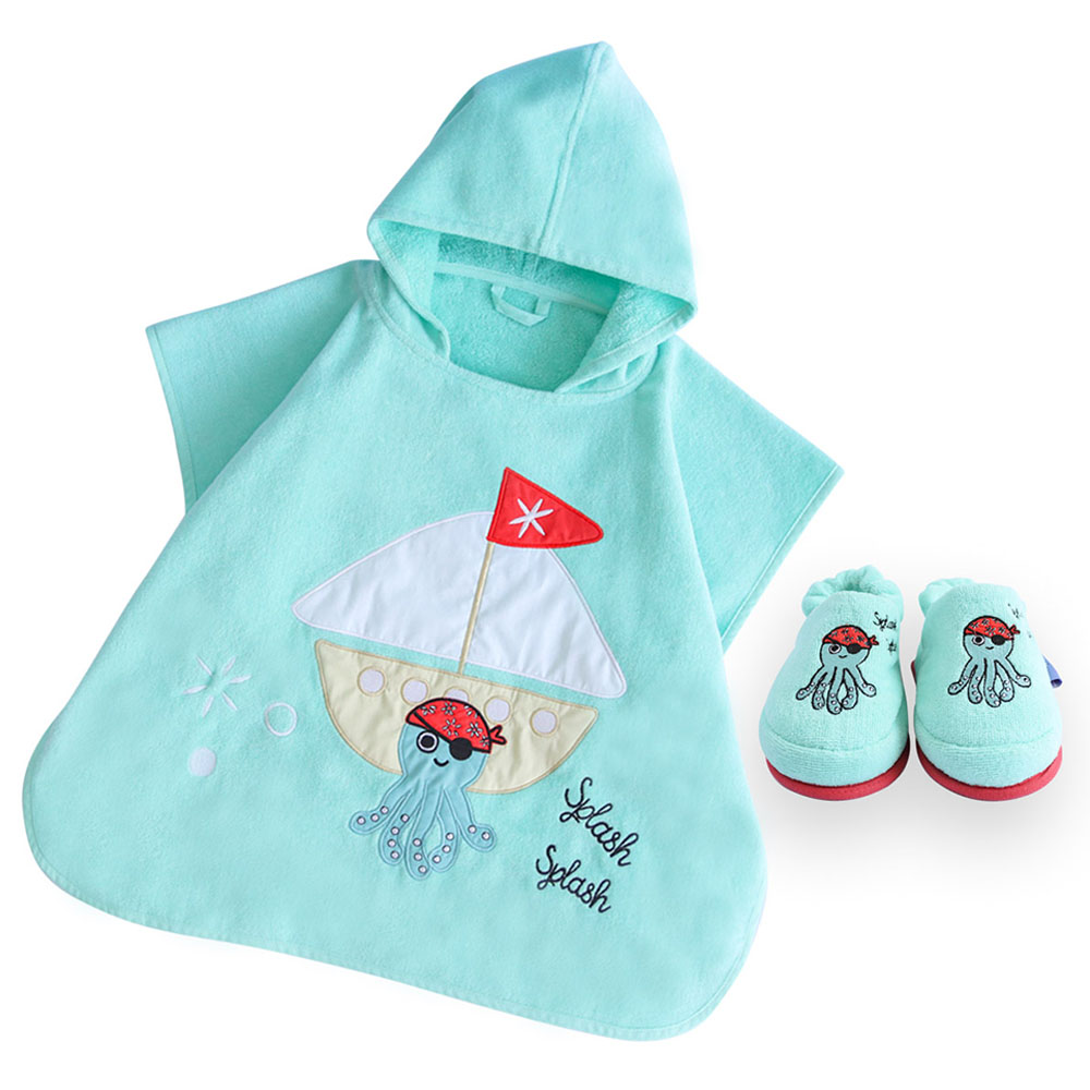 Milk&Moo Kids Sailor Octopus Poncho & House Slippers Set