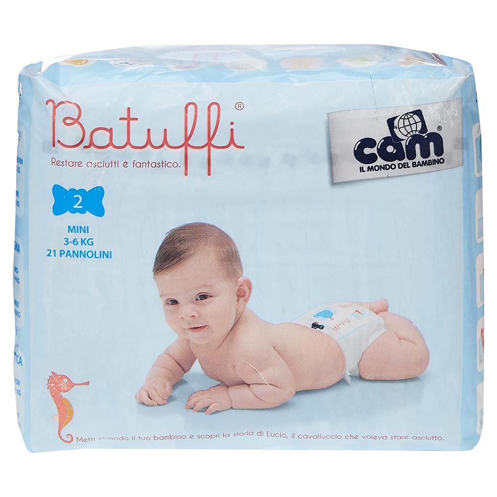 Cam - Batuffi Mini Diapers - 2M - 3 To 6 Kg - Blue - Pack of 21