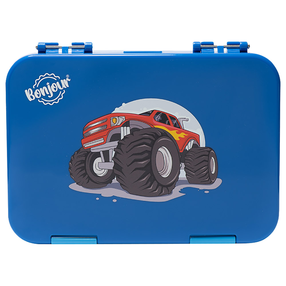 Bonjour - Snax Box 4/6 Compartment Bento Lunch Box - Blue Monster Truck