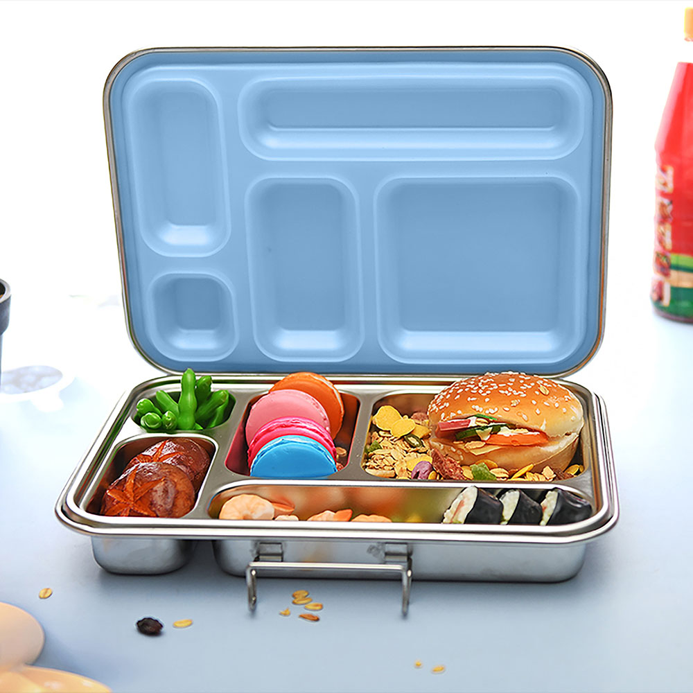 Bonjour - 5 Compartment Stainless Steel Bento Lunch Box - Blue