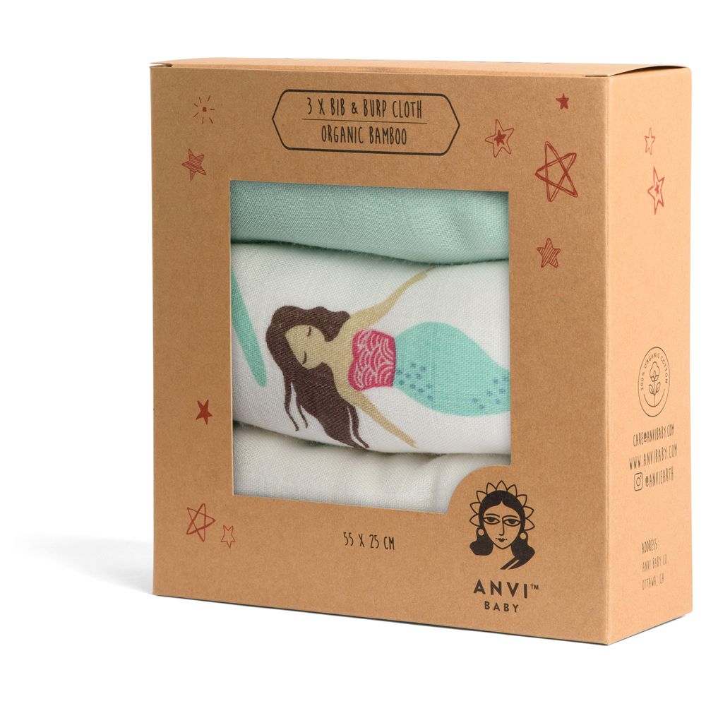 Anvi Baby - Burp & Bib Cloth - Pack of 3 - Mermaids