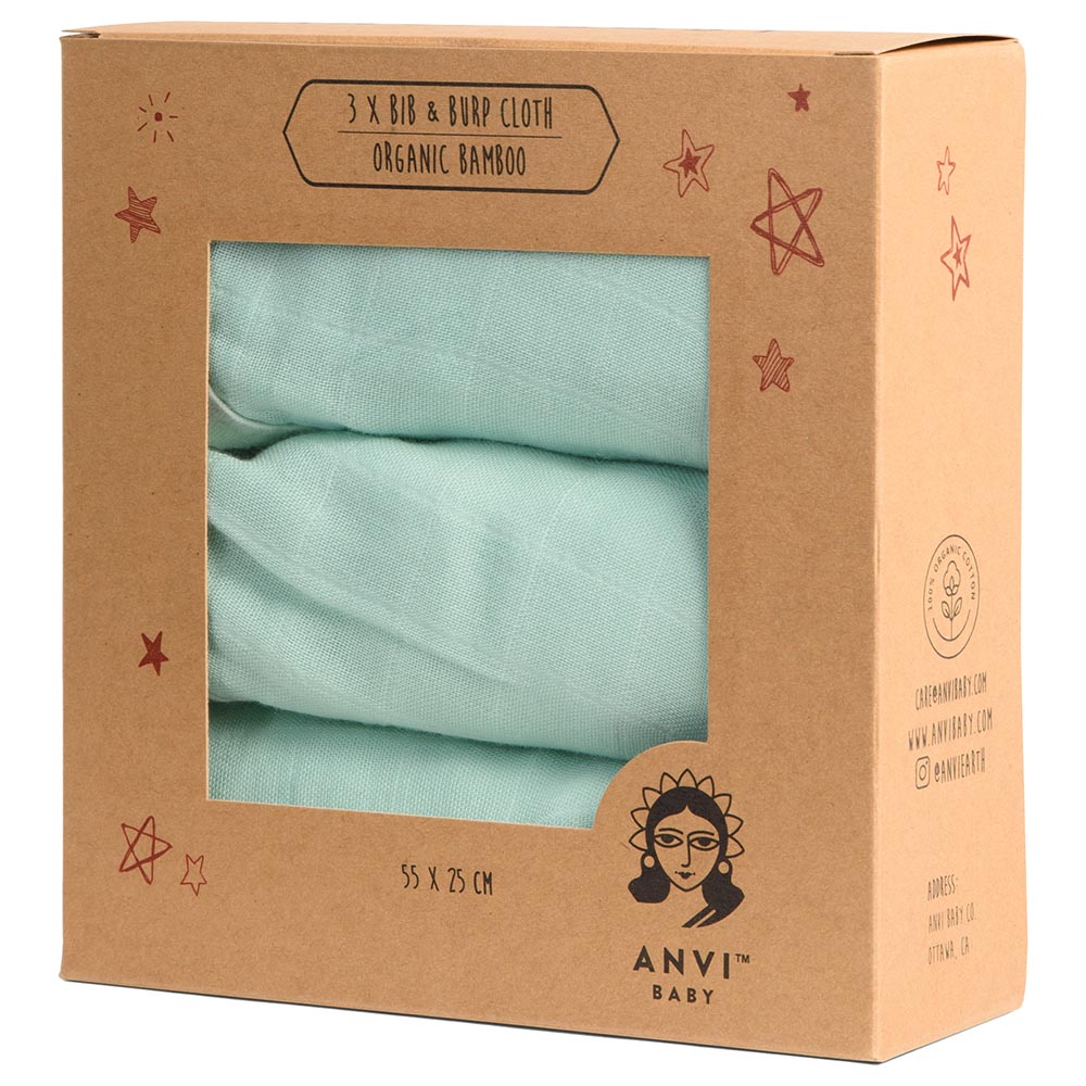 Anvi Baby Organic Burp & Bib Cloth Pack of 3 Mint - Green