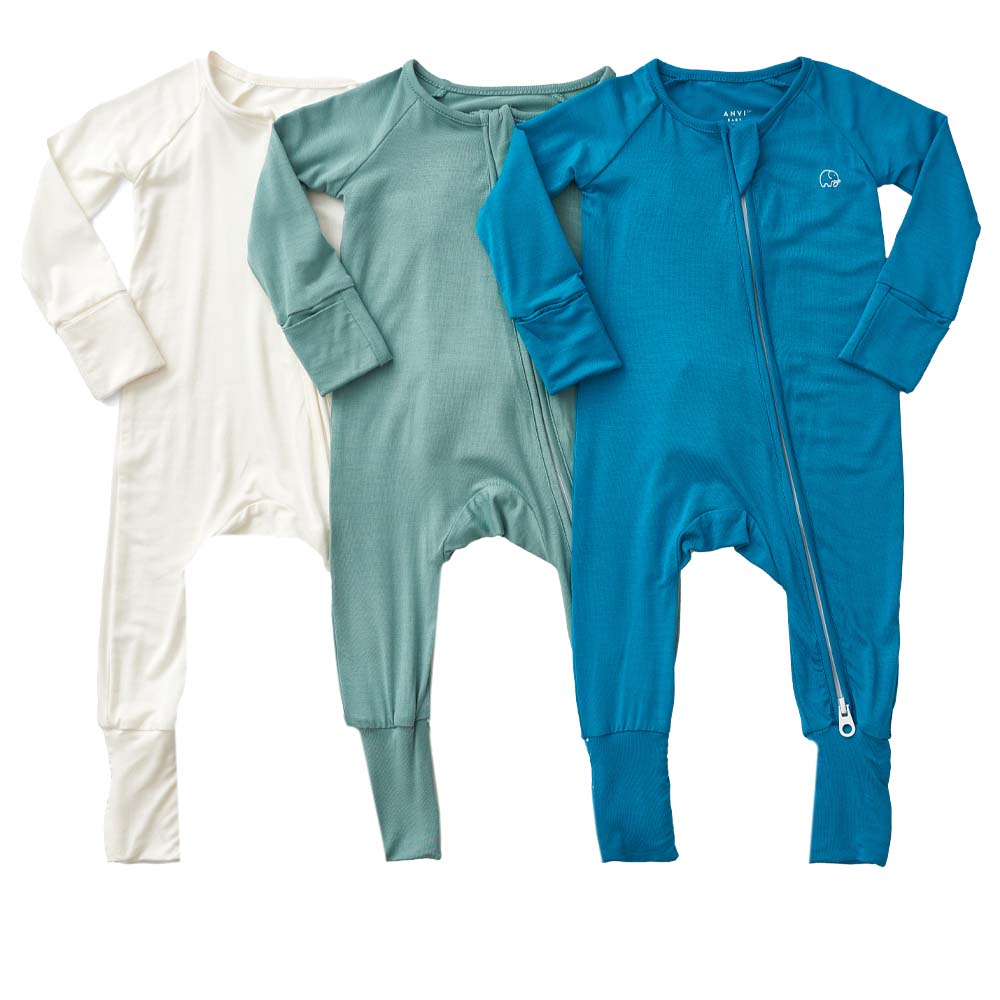 Anvi Baby Zipper Sleepsuit Green/White/Blue - 3 Pcs