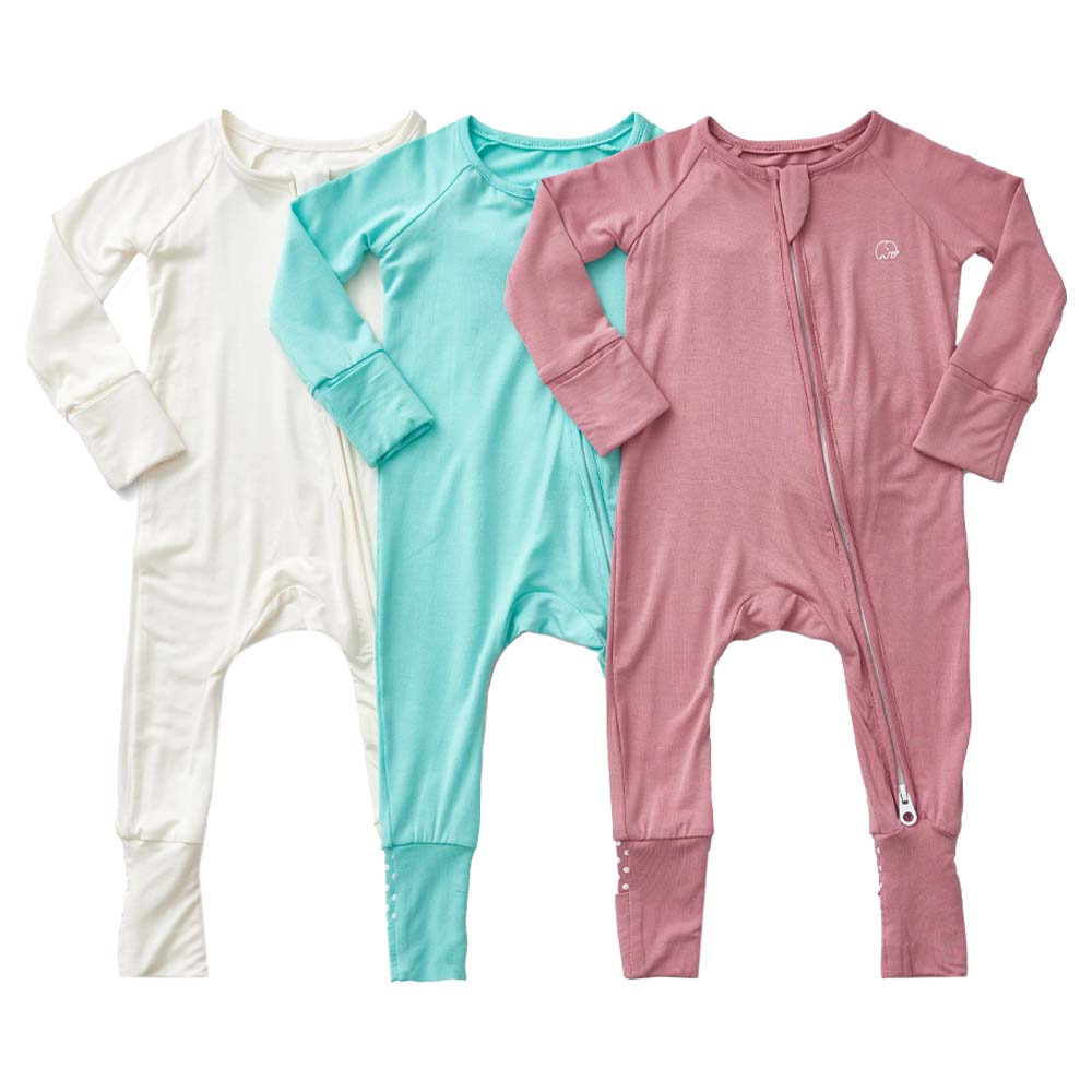 Anvi Baby Zipper Sleepsuit White/Sky/Lilac - 3 Pcs