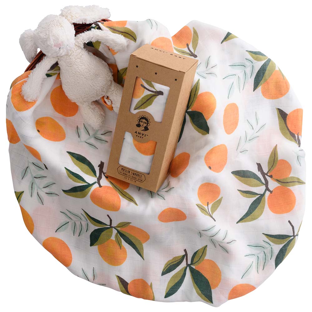 Anvi Baby Bamboo Muslin Swaddle Wrap Tangerine Heaven