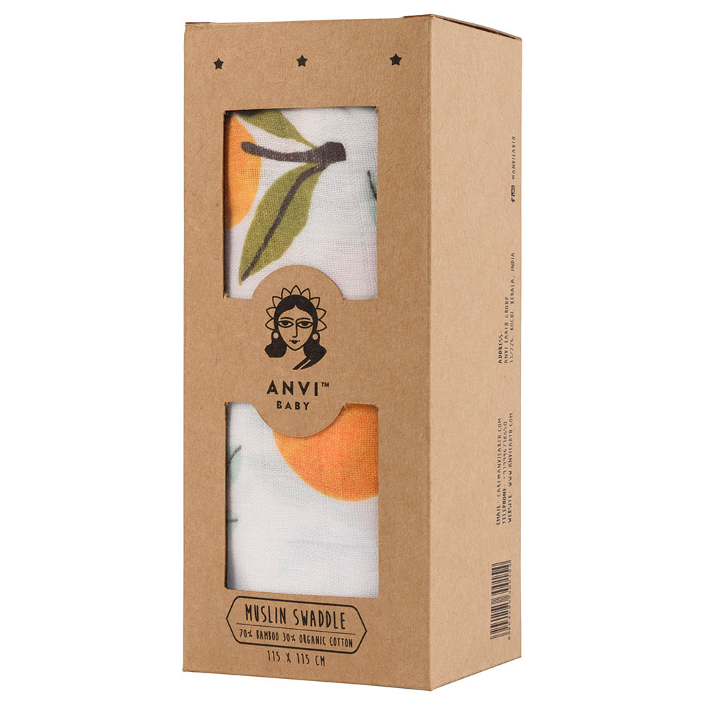 Anvi Baby Bamboo Muslin Swaddle Wrap Tangerine Heaven