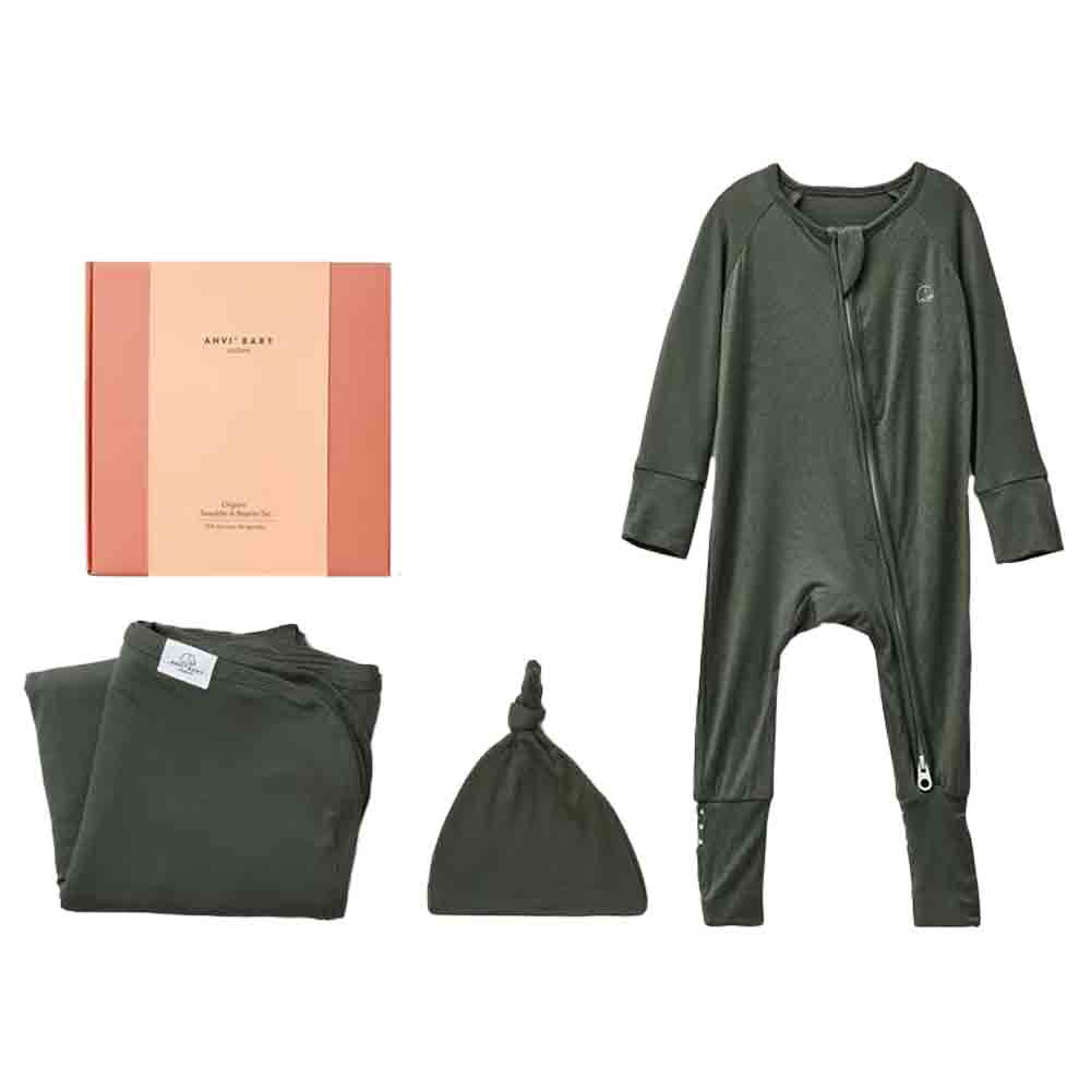 Anvi Baby Newborn Bamboo Swaddle & Sleepsuit Gift Set - Green