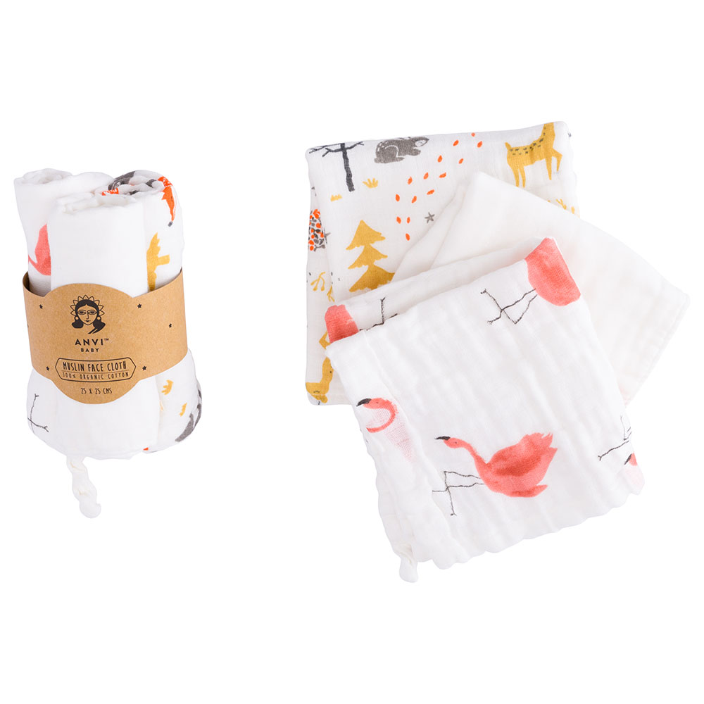 Anvi Baby Organic Flamingo & Fox Face & Burp Cloth