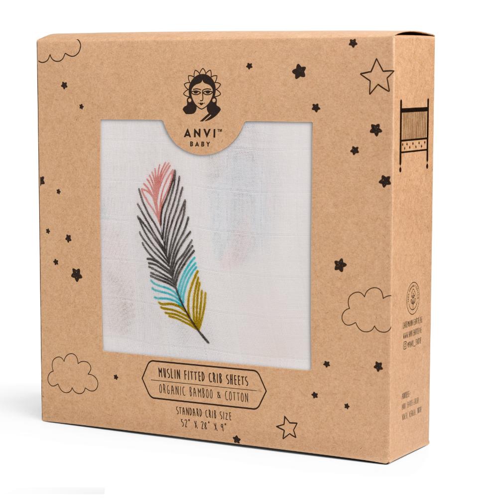 Anvi Baby - Organic Bamboo Muslin Fitted Sheet - Feathers