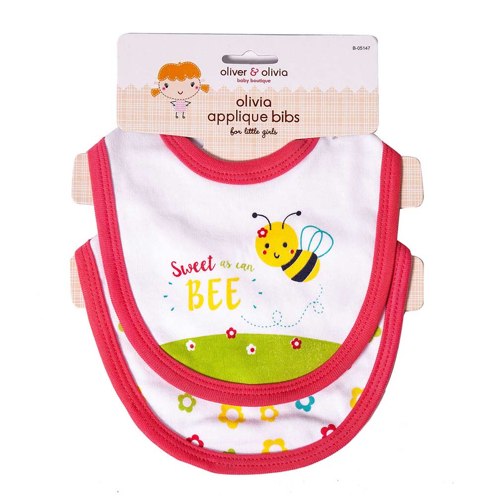 Oliver & Olivia Girl's Applique Bee Bibs - 2 Pcs