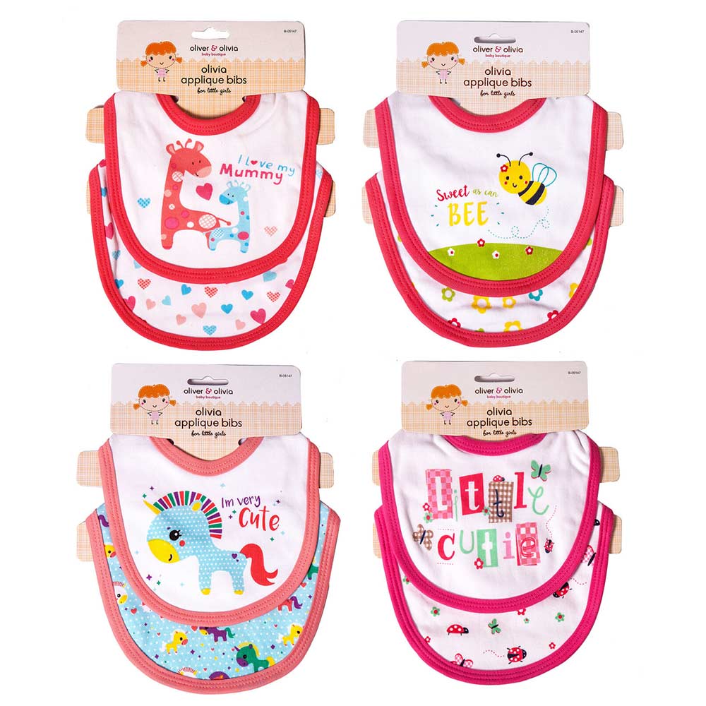 Oliver & Olivia Girl's Applique Bee Bibs - 2 Pcs
