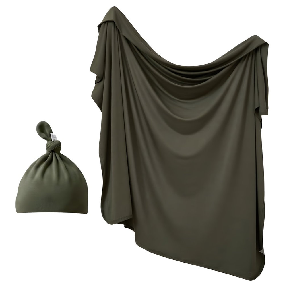 Anvi Baby - Stretchy Bamboo Spandex Swaddle & Hat - Green