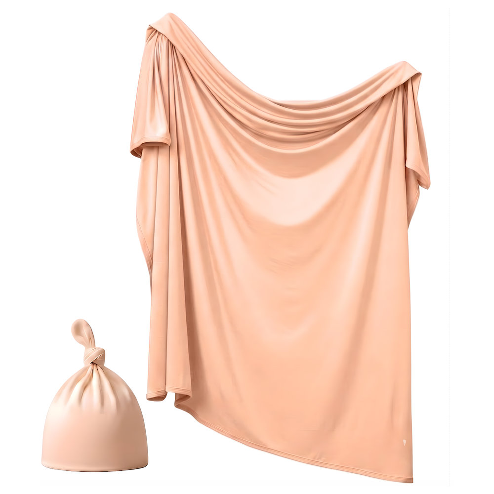 Anvi Baby - Stretchy Bamboo Spandex Swaddle & Hat - Peach