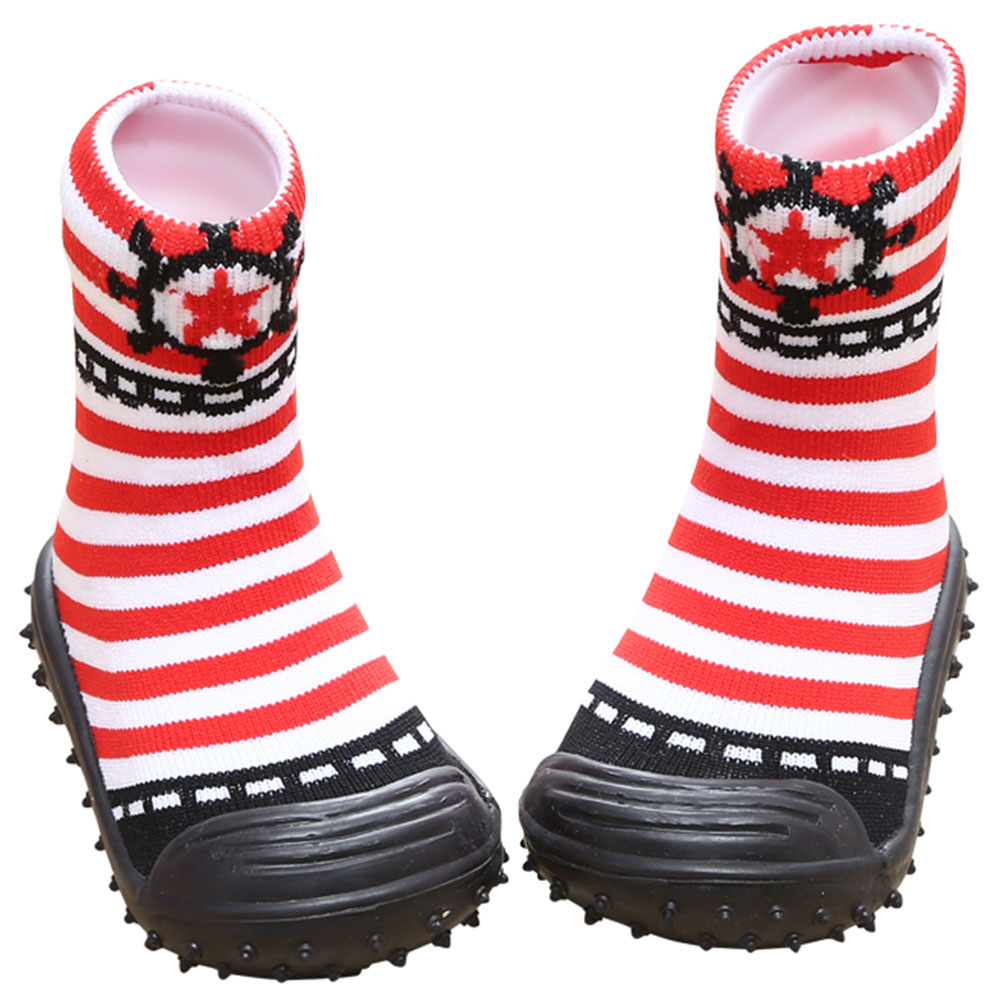Cool Grip Baby Shoe Socks Sailor Stripes - Red