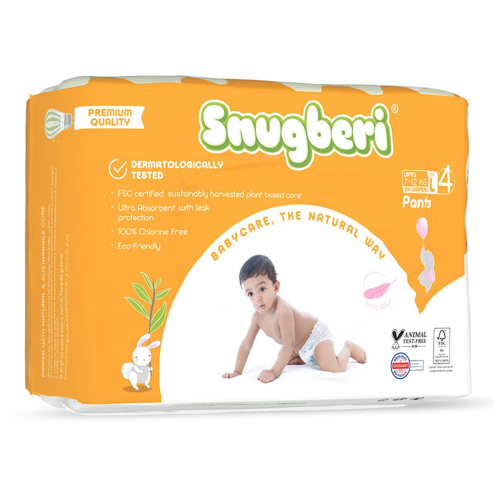 سنوجبيري  - حفاضات كلوت بريميوم صديقة للبيئة - حجم كبير 4 - 7-12 كلغ - 24 حفاض