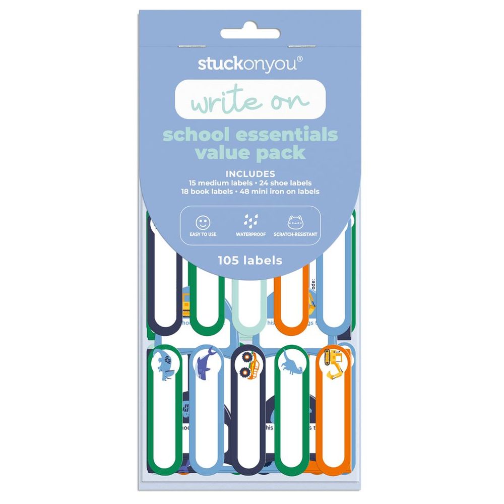 Stuck On You - School Essentials Value Pack - 105 Labels - Pastel Party And Revs & Roars