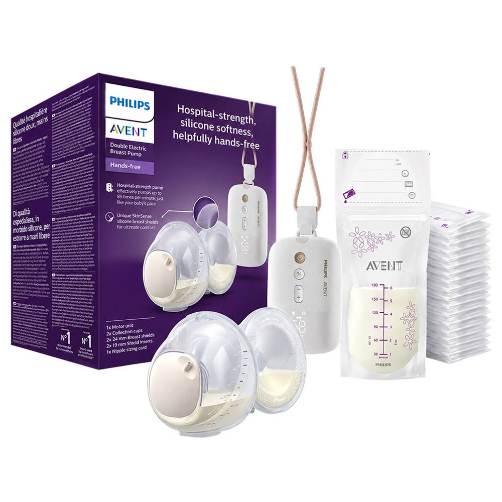 Philips Avent - Hands Free Double Electric Breast Pump With Free Breast Milk Bags - 180 ml - Pack of 25