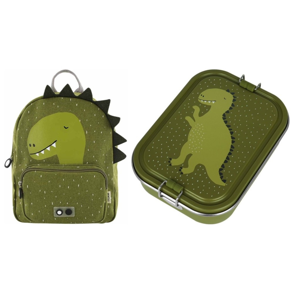 Trixie - Lunch Box With Two Compartments - Large And Backpack - 12-Inch - Green - Mr. Dino