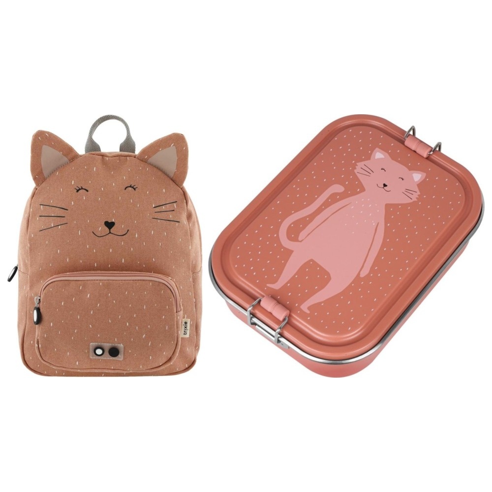 Trixie - Lunch Box With Two Compartments - Pink/Red - Large And Backpack - 12.20-Inch - Mrs. Cat