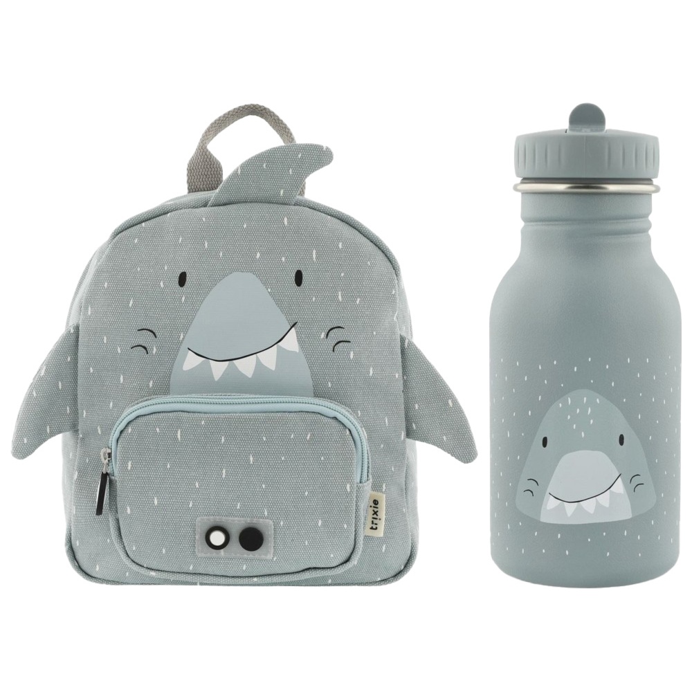 Trixie - Stainless Steel Water Bottle - 350 ml And Kids Backpack - 12.2-Inch - Mr. Shark
