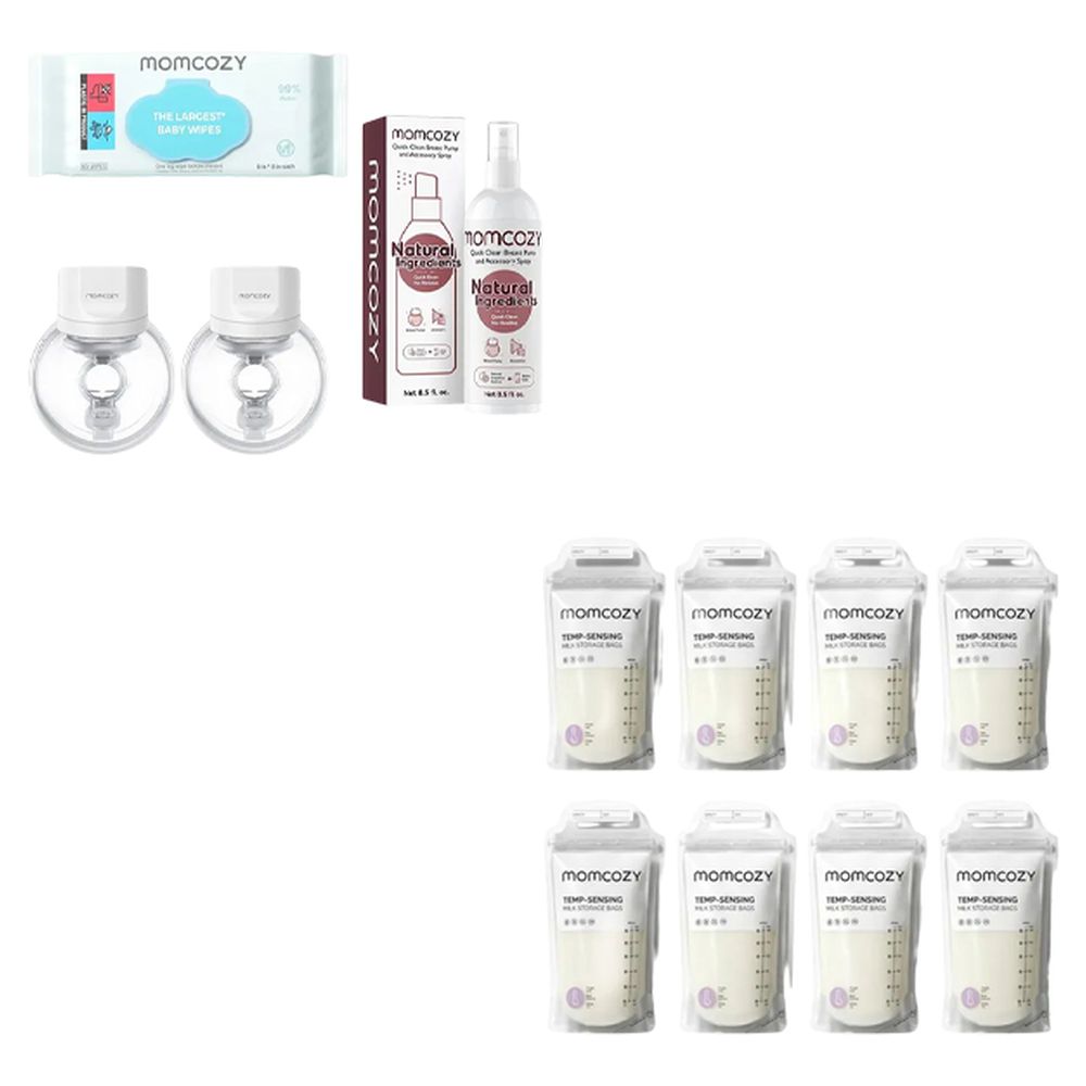 Momcozy - S12 Pro Hands-Free Double Breast Pump, Breast Pump Cleaner Spray And Extra Large Wipes - 60 Pcs With Free Momcozy Wipes - 8 Pcs