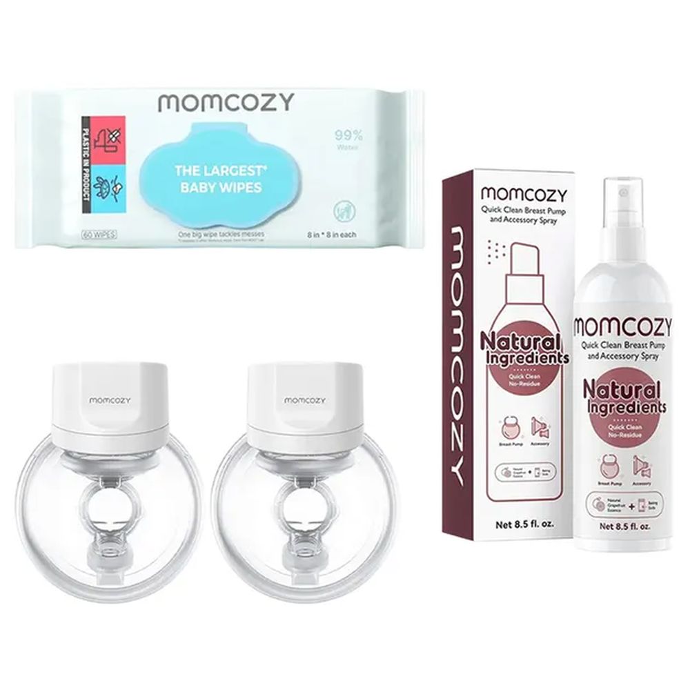 Momcozy - S12 Pro Hands-Free Double Breast Pump, Breast Pump Cleaner Spray And Extra Large Wipes - 60 Pcs With Free Momcozy Wipes - 8 Pcs