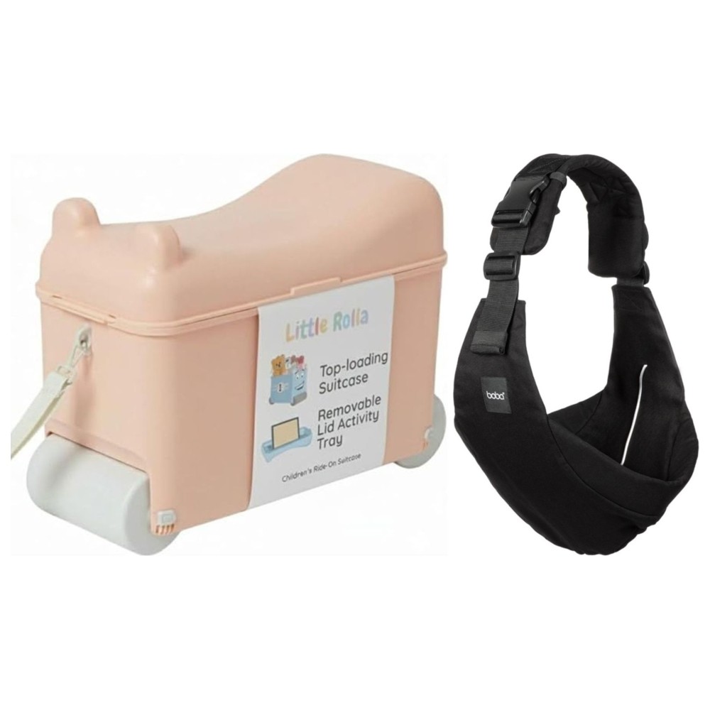 Boba - Buddy Toddler Side Sling Baby Carrier - Black With Little Rolla - Ride-On Suitcase - Dusty Pink