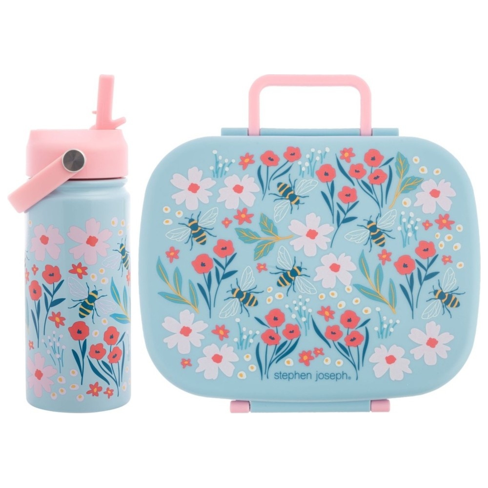 Stephen Joseph - 5 Compartments Bento Lunch Box And Insulated Stainless Steel Bottle With Handle - 414 ml - Bee