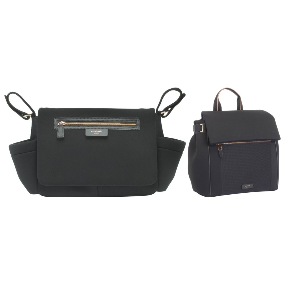 Storksak - St James Diaper Bag - Black Scuba With Storksak - Stroller Organiser Luxe - Black Scuba