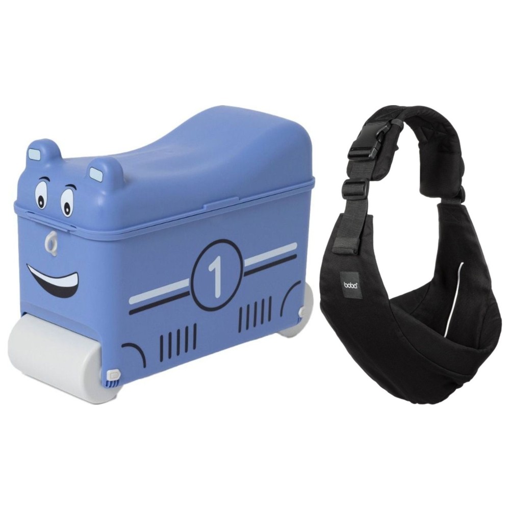 Boba - Buddy Toddler Side Sling Baby Carrier - Black With Little Rolla - Ride-On Suitcase - Blue Race Car