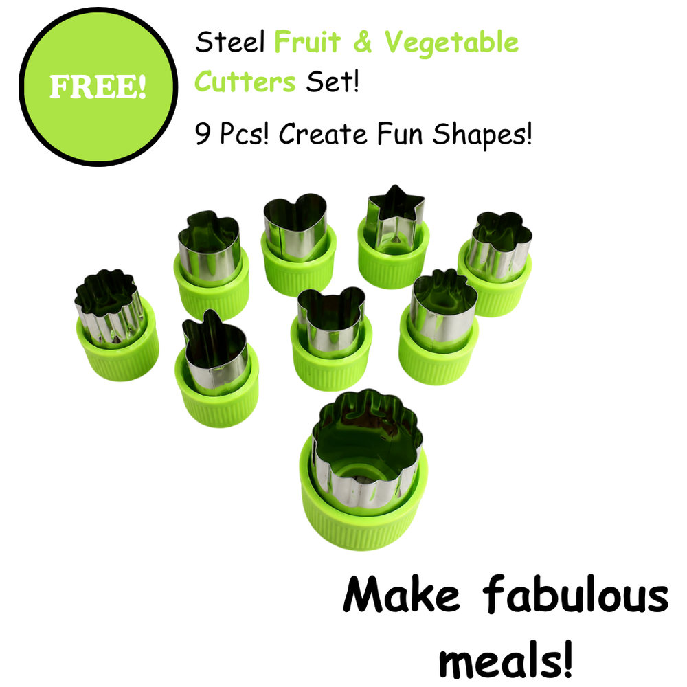 Bonbon - 4-Compartment Lunch Box & Stainless Steel Bottle 350ml With Free Fruit And Vegetable Cutters 9pcs