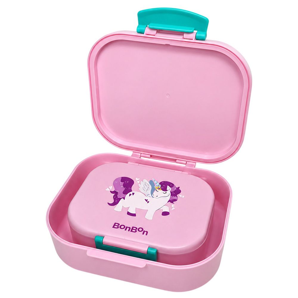 Bonbon - Stainless Steel Water Bottle - 350 ml And 4-Compartment Lunch Box - Unicorn - 2 Pc Set