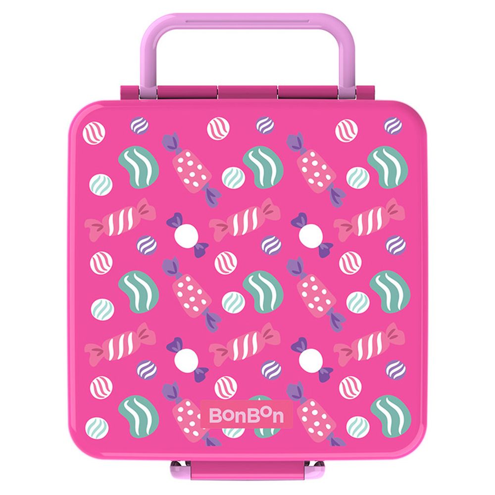 Bonbon - 3/4-Compartment Lunch Box With Insulated Food Jar - Dark Pink And Stainless Steel Water Bottle - Candies - 350 ml